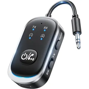 2 in 1 bluetooth transmitter receiver wireless bluetooth 53 adapter dual pairs for airpods all headphones use with 35mm aux audio jack on airplane homecar stereo gym ipadtablets