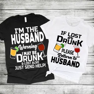 Funny Black & White Shirts, If Lost Please Return To Husband matching Couples Cruise or Vacation T-shirts