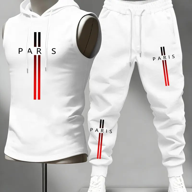 Men's Parisian Luxury Hooded Sleeveless Cami + Jogger Pants, Soft Breathable, Perfect for Spring & Fall, Layering Friendly, Pants Set
