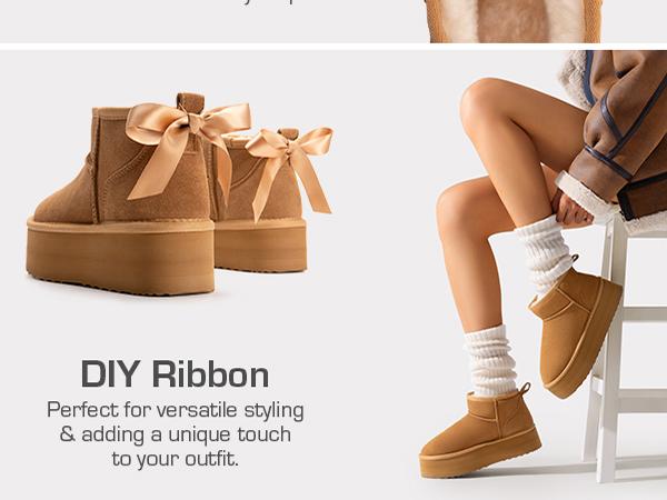 DREAM PAIRS FuzzyClassic Platform Mini Boots for Women Suede Genuine Leather, Classic Winter Ankle Snow Boots with Memory Foam Insole Lightweight Anti-Slip Outsole Outdoor