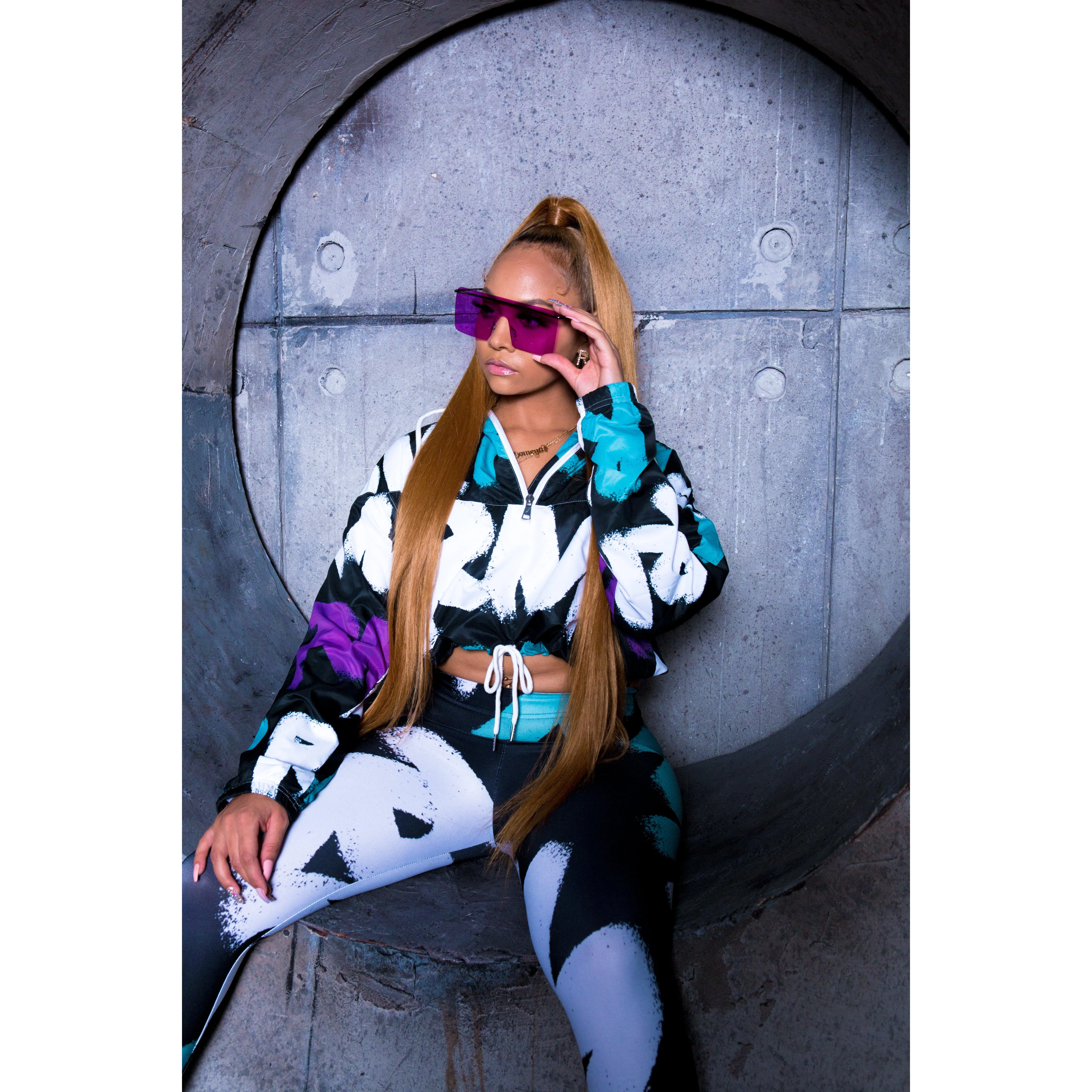 RM Graffiti - Cropped Windbreaker (Purp/Teal)