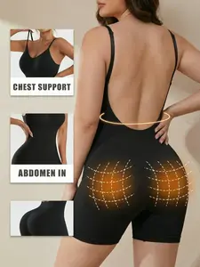 Low Scoop Back Ribbed Shapewear Bodysuit, Tummy Control Butt Lift, Seamless Spaghetti Strap Design, Perfect for Backless Dresses, Versatile Slimming Base Layer, Underwear
