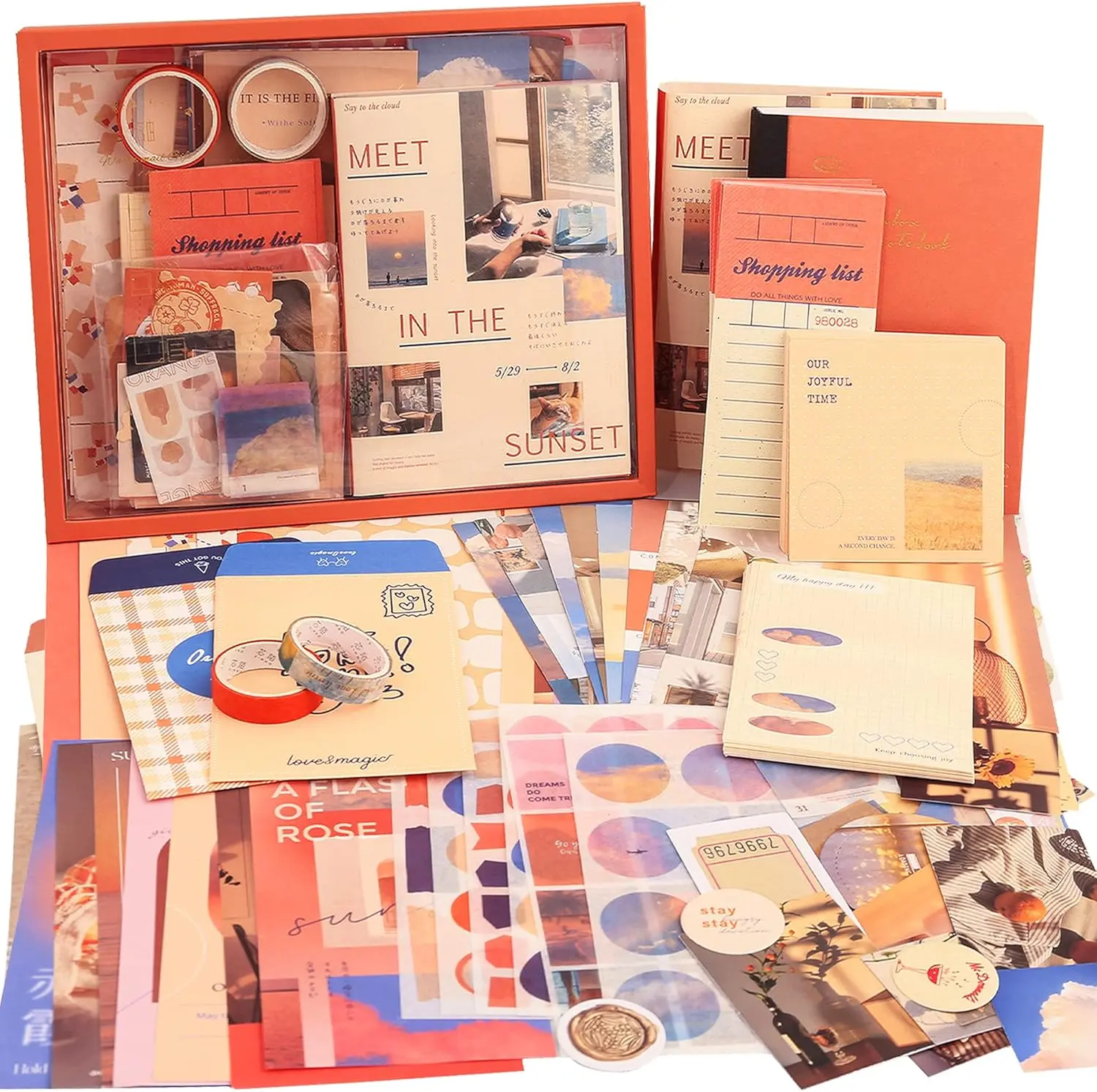 Vintage Aesthetic Scrapbook Supplies Kit (348 Pcs) - For Bullet Junk Journaling, A6 Grid Notebooks - Teen Girl Gifts, DIY Stationery Creativity Kit