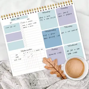Blue Weekly Dated Planner Notebook, Desktop Horizontal Habit Tracker, Dual Wire Binding Spiral Bound Planner, Transparent PVC Cover, Thick Base, Study Office Schedule Manager