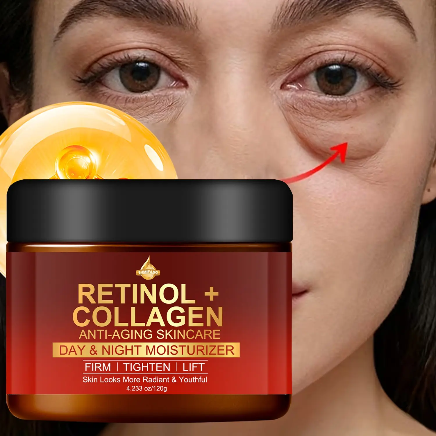 Retinol Collagen Firming Cream: Firms and lifts the skin around the eyes, reduces fine lines, improves dullness, can be used on the entire face, provides long-lasting hydration, smooths skin, nourishes and replenishes, and relieves dryness