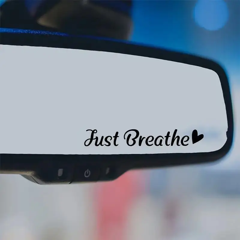 Just Breathe Car Rearview Mirror Sticker, 1 Count Car Rearview Mirror Decal, Car Decoration Sticker, Car Exterior Accessories for Women & Men