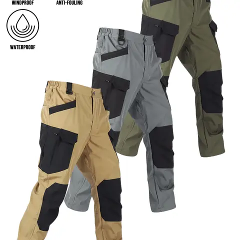 Men’s 3-Pack Loose Casual Menswear Tactical Cargo Pants, Windproof Waterproof Anti-Fouling Multi-Pocket Tactical Gear & Accessories Bottoms, Elastic Waist, Durable Men's Pants, Straight Leg for Hiking & Work