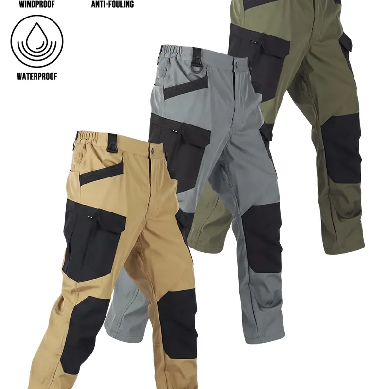Men’s 3-Pack Loose Casual Menswear Tactical Cargo Pants, Windproof Waterproof Anti-Fouling Multi-Pocket Tactical Gear & Accessories Bottoms, Elastic Waist, Durable Men's Pants, Straight Leg for Hiking & Work