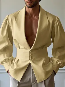 INCERUN Spring Autumn Long Sleeve Tops Men Shirts Buttons Tee Solid Color Men's Clothing Oversized Streetwear Basic