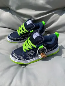 Classic Versatile Dark Blue Printed Casual Athletic Trainer Shoes, Fashionable Trendy Large Size Sports Walking Sneakers, Unisex High-End Breathable Durable Rubber Footwear