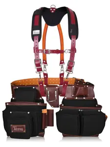 NUTUCH Black Leather & Nylon Tool Belt with Suspender, 22 Pockets, Tool Holders, Padded Suspension for Construction and Electricians