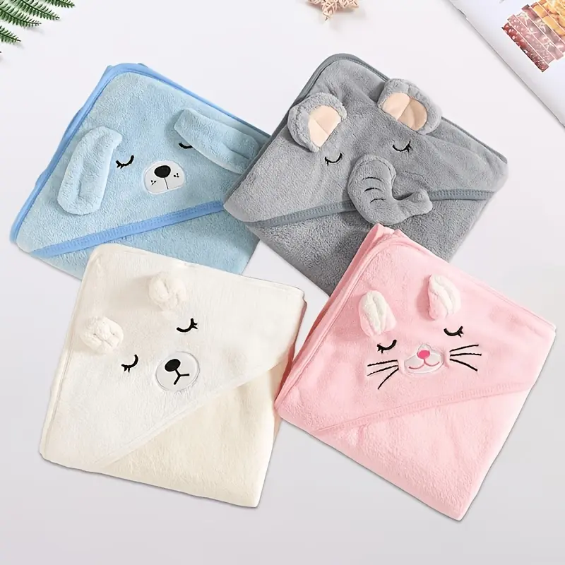 4-Pack: Cute Elephant Hooded Bath Towels for Kids — Ultra-Soft, Absorbent Flannel Wrap Blankets/Bathrobes, Suitable for Newborns, Infants, and Toddlers.