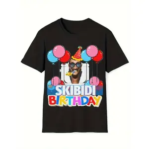 1 pc, 100% cotton T-shirt, Skibidi Toilet Birthday T-shirt Skibidi Toilet T-shirt, fun men's short sleeve printed T-shirt, comfortable fit men's T-shirt, round neck T-shirt, super soft, breathable Fabric Menswear