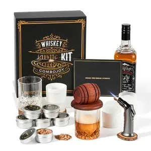 Whiskey Smoked Kit - 6 Flavors of Wood Chips, 2 Glass Cups, 2 Ice Ball Molds - Roostertail Smoking Kit, Classic Drink Smoking Kit, The Perfect Valentine's Day Gift for Your Whiskey-loving Husband/boyfriend(NO Butane)