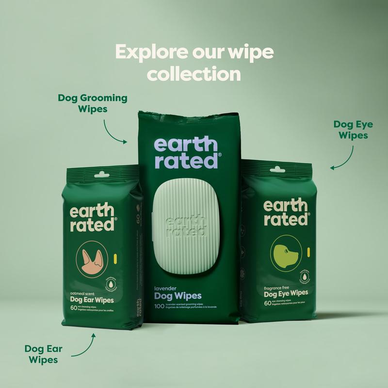Earth Rated | Dog Ear Wipes Oatmeal Scented Hypoallergenic Plant Based 60 Count for Grooming, Removal of Dirt, Wax Build Up with Calming Aloe Vera Chamomile