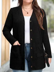 Women's Fashion Warm Knit Cardigan Sweater with Pockets, Casual Long Sleeve Pullover for Fall & Winter, Ladies Stylish Outerwear Knitwear