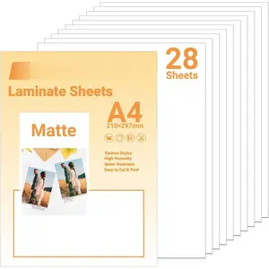 Matte Laminating Sheets clear laminate sheets Sticker Paper for Inkjet Printer Clear Laminate Sheets for Printable Vinyl Sticker Paper, Photo Paper, Labels 8.26" x 11.69" A4 28 Sheets, Matte