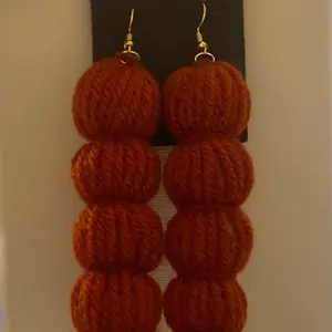 Hang Time Earrings - Knit Design with Round Beads in Orange Color