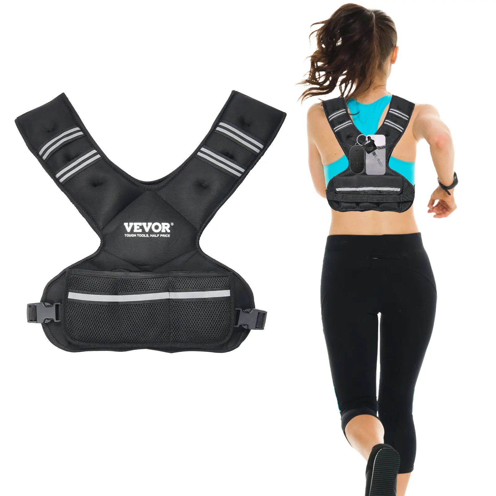 【SummerFinds】VEVOR Adjustable Weighted Vest,  20-32lb Weight Vest with 6 Ironsand Weights and  Reflective Stripe, Body Weight Vest Exercise Set for Men Women, Workout Equipment for Strength Training Running Jogging