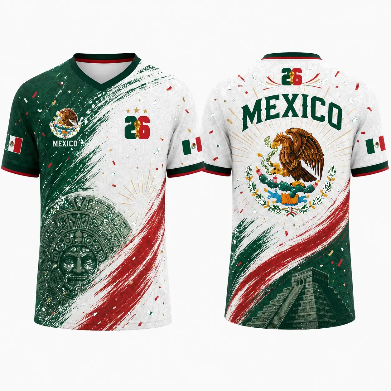 Mexico Jersey 2026, Stone Serpent Travel Shirt, Premium Supporter Top, Lightweight Everyday Apparel, Pyramid Postcard Design
