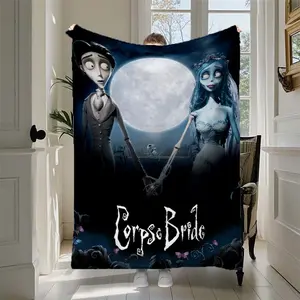 Coffin Bride Inspired Flannel Blanket – Soft, Comfortable, Extra Large Size, Featuring Iconic Corpse Bride Design – All-Season Comfort, Suitable for Sofa, Bed, or as a Gift – Perfect for Gothic Romance Fans