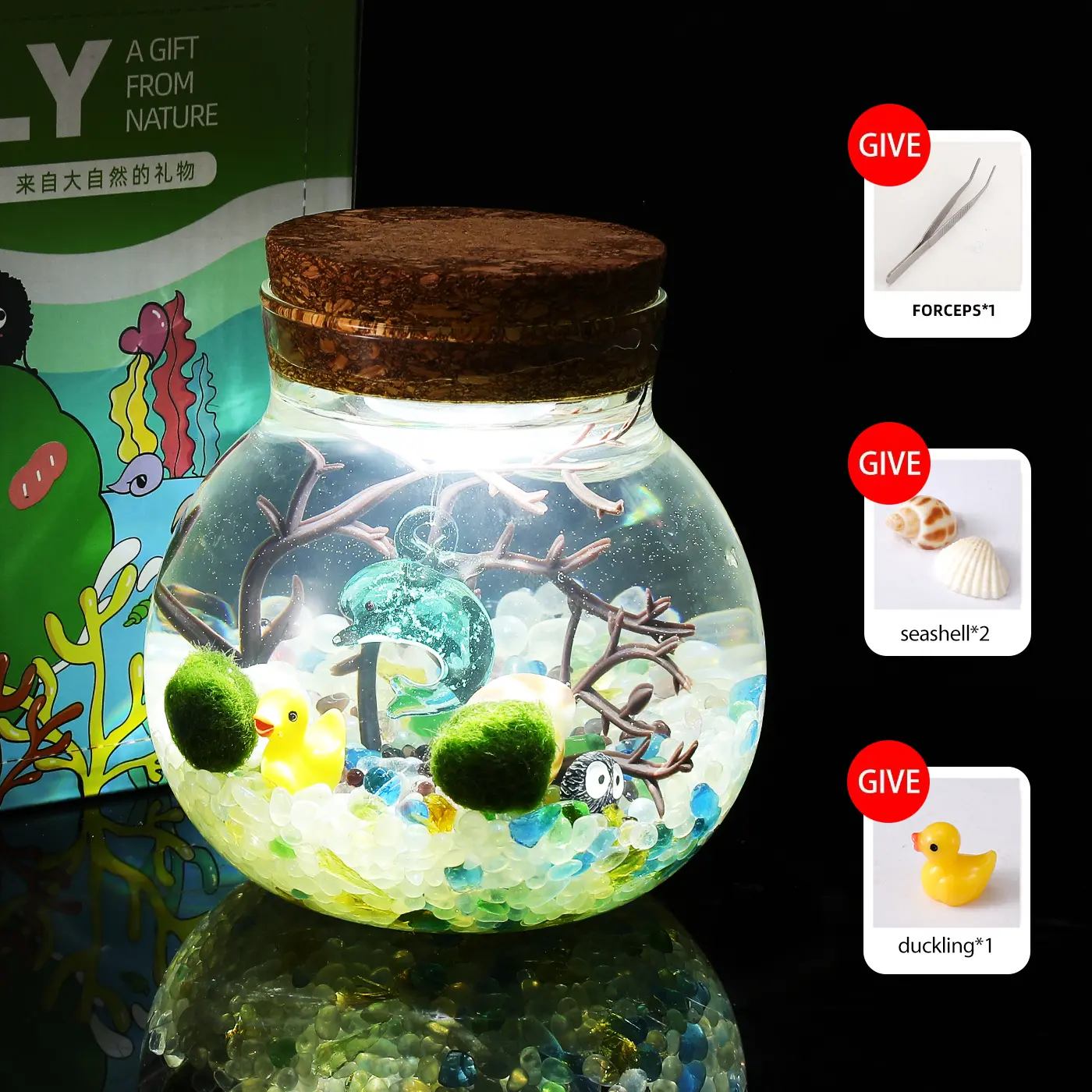 Dubhe - Mystic Live Aquarium Plant, Glowing Big Dipper Bottle Micro-Landscape, Marimo Moss Ball & Crystal Garden, Self-Sustaining Aquatic Habitat for Desk (Includes 2 Live Marimo Pets)