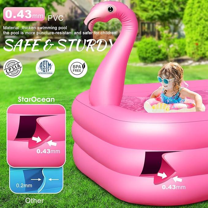 Inflatable Pool with Lights, 2024 Solar Flamingo Swimming Pool for Kids,Adults Inflatable Blow Up