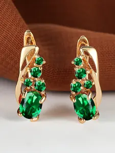 Luxurious and Sparkling Green Synthetic Zirconia Designer Ear Studs for Women. Trendy and Versatile Vintage Jewellery for Women. Perfect Party Accessories.