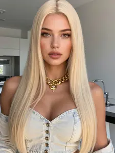 Long Blonde Straight Wig, 26 Inch Platinum Blonde Wig, Strawberry Blonde Wig, Natural Looking Synthetic Hair for Daily or Costume