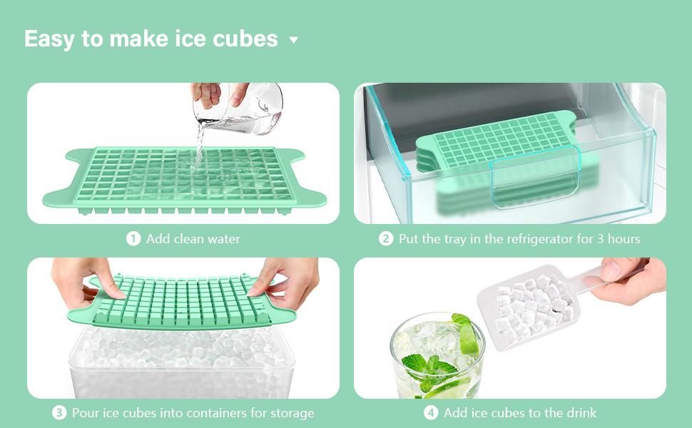 Mini Ice Cube Tray Set with 4 Small Nugget Ice Trays and Large Storage Bin, Easy Release Crushed Ice Tray for Freezer, Ideal for Cocktails, Coffee, and Mixed Drinks
