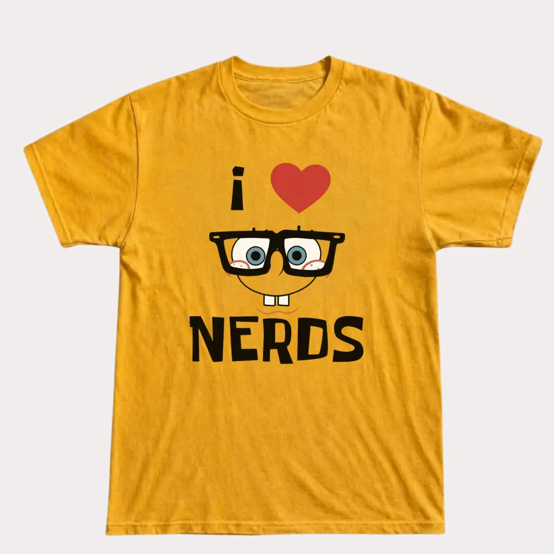 Funny I Love Nerds Graphic T-Shirt, Cute Geek Cartoon Style Tee, Retro Humor Unisex Shirt