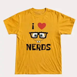 Funny I Love Nerds Graphic T-Shirt, Cute Geek Cartoon Style Tee, Retro Humor Unisex Shirt