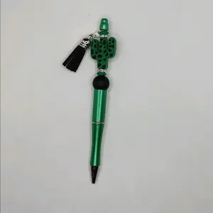 Green and Black Cactus Pen with Cute Bead - Vibrant, Stylish Office Writing Tool for Writing, Crafting