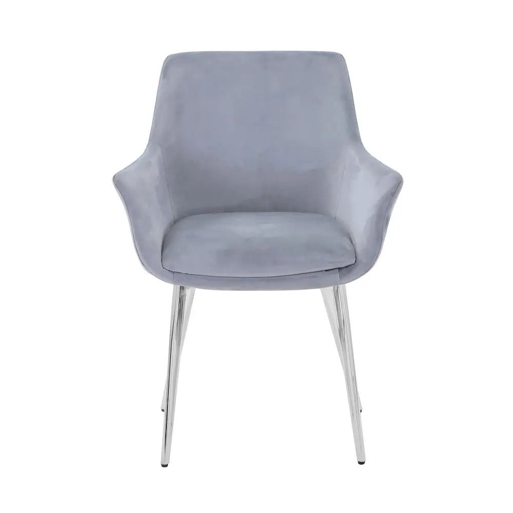 Stella Armless Platinum Upholstered Dining Chairs with Chrome Legs (Set of 2), Bucket Seats for Contemporary Home Decor, Decorative Accent Dining Room Furniture