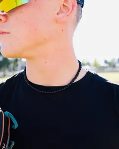 Matte Black Onyx Beaded Necklace 6mm (Silver)