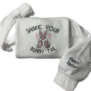 Shake your bunny tail Easter embroidered sweatshirt Sweaters Tops Womenswear Hoodie Embroidery Cute Fit Comfortable Spring