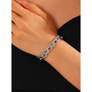 Vintage Silvery Double-Layer Bangle Bracelet, Edgy Unisex European-American Street Style Jewelry with Geometric Jewelry Bracelet Design for Daily Wear