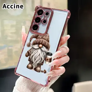 Phone Case Compatible with Samsung Galaxy S23 Ultra S24 Plus S25 S22+ FE Edge Gnome with Coffee Pattern Anti-drop Durable Total Protective Shockproof Transparent Cover Casing