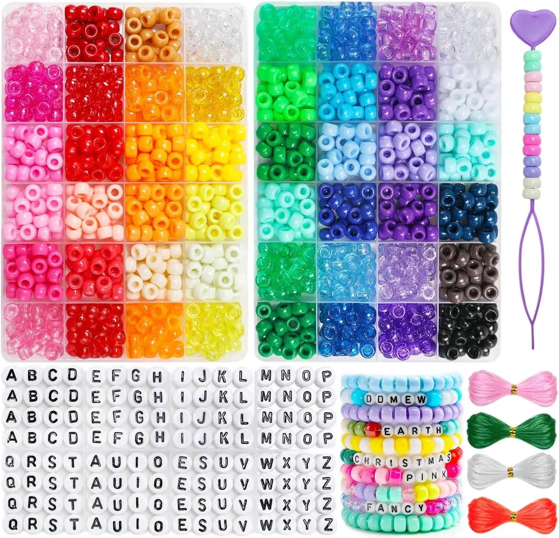 Pony Beads, Colors Bracelet Making Kit, 6x9mm Beads for Bracelets with Elastic Strings, Beads for Jewelry Making, Multi-Colored Bracelet