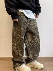 Men's Leopard Print Loose Fit Denim Trousers High-Quality Oversized Baggy Jeans for Casual Outings Classic Style