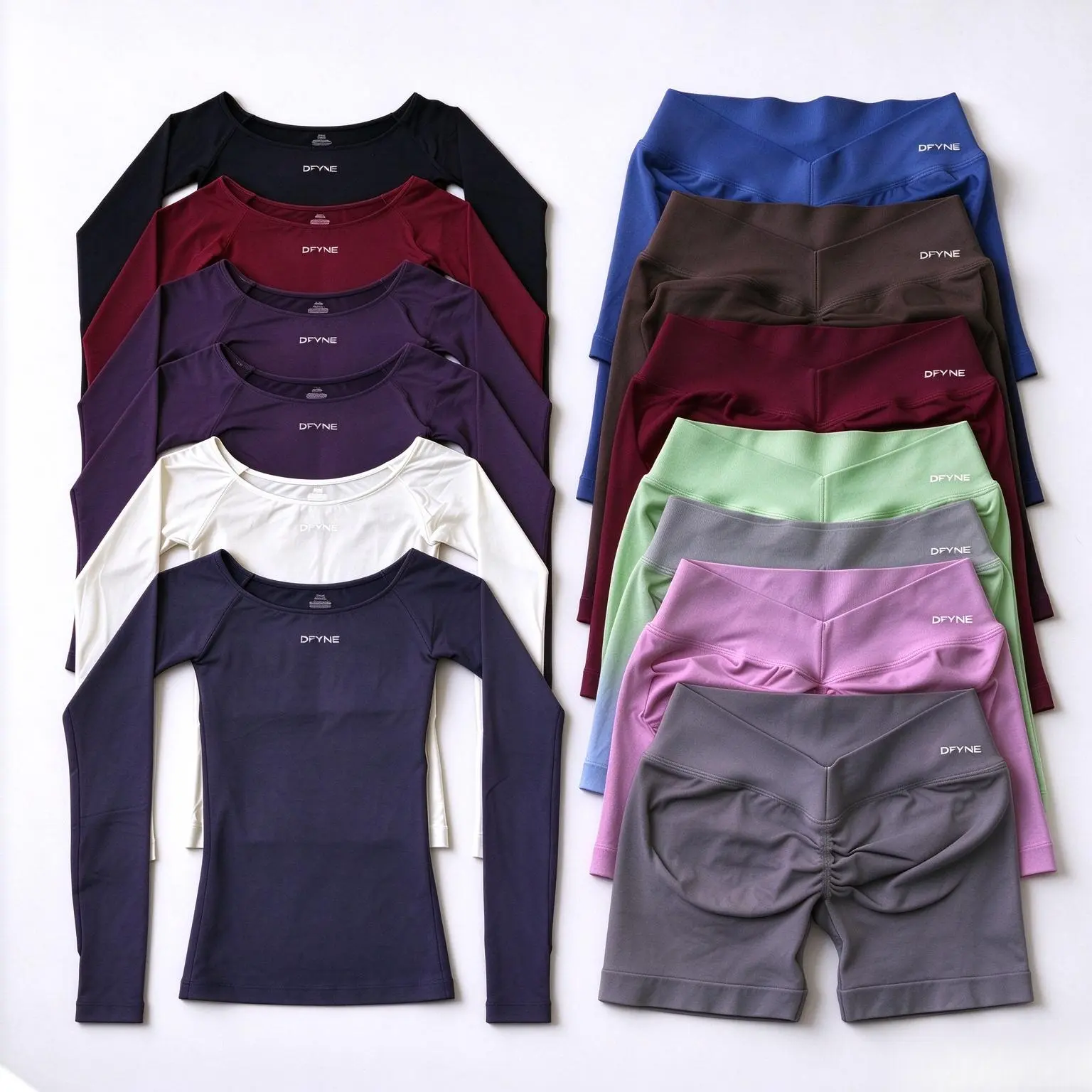 Vision Style Women's 2 Piece Workout Set - Off Shoulder Long Sleeve Top with Thumb Holes & V-Waist Scrunch Booty Shorts Gym Outfit