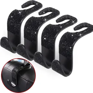 4 Crystal Bling Rhinestone Car Back Seat Headrest Hook Car Wallet Frame, Bling Car Interior Men's and Women's Accessories