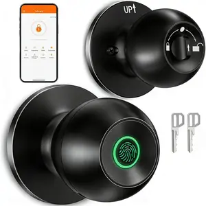 Smart Door Knob, Fingerprint Door Knob, Biometric Smart Door Lock with App Control, Metal Alloy Door Knobs, Easy Installation, Great  Bedrooms, Cloakroom, Apartments Offices, Hotel(Black)