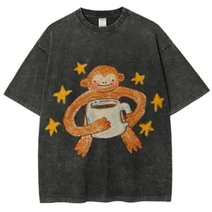 Star Monkey Unisex Vintage Washed Tee, Vintage Distressed Coloful Washed Tee- Wash Shirt - Natural Theme Unisex Streetwear Valentine's Day Valentine's Day gift hooded sweatshirt round-neck sweatshirt