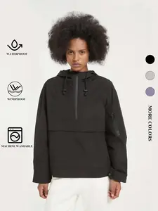 Women's Waterproof Hoodie Jacket with Kangaroo Pocket, Adjustable Waist and Long Sleeves, Outdoor Sports Wear, Windproof Outerwear, Spring Sports Jacket, Sports Hooded Jacket