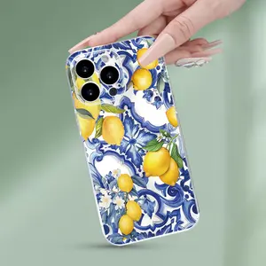 Blue and white porcelain lemon print design, summer fresh transparent shockproof phone case. Compatible with iPhone 17/16/15/14/13/12/11/X/XS/XS Max/XR/16E/17E/7P/8P, it is a holiday gift for friends, family, or yourself.