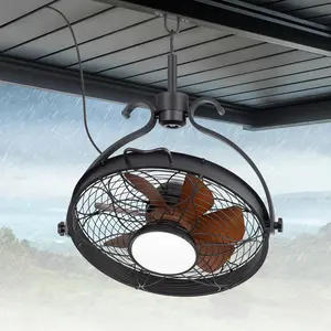 Outdoor Ceiling Fan with Light, 23.6" Weatherproof Gazebo Fan with  Hook, Ultra Quiet DC  Black Caged Plug in Patio Ceiling Fan Downrod Mount for Pavilion Poolside Porch Pergola