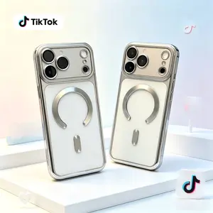 MagSafe Compatible Electroplated Clear Phone Case for iPhone 16/17 Pro Max, Shockproof Transparent Case with Large Camera Protector, Anti-Yellow Slim Magnetic Cover, Premium Protective Case for Men Women