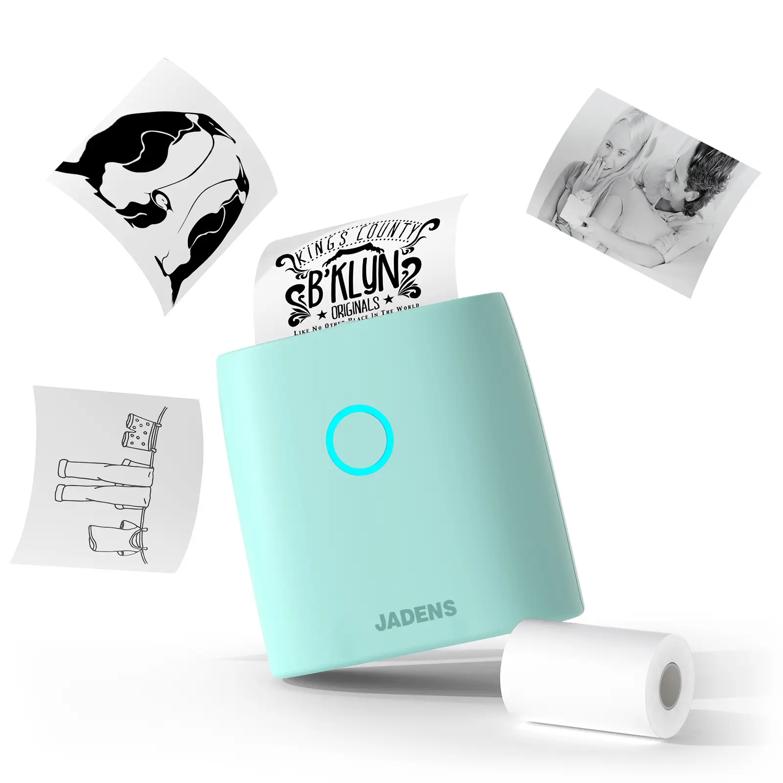 JADENS Mini Sticker Printer-2 Inch Bluetooth Thermal Pocket Printer,Inkless Portable Printer for Study Notes,Photos, Memos,Lists,Gifts,Journals Printi