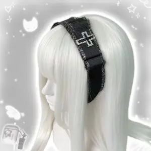 Gothic Rhinestone Cross Headband - Raw-Edge Fabric Lolita Hair Accessory for Alt Goth Girls